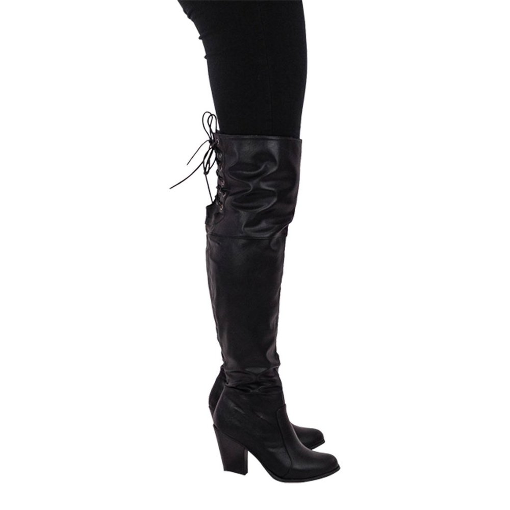 Chase & Chloe Max-2 Women's Over The Knee Thigh High Suede Chunky Heel B… - Picture 2 of 9